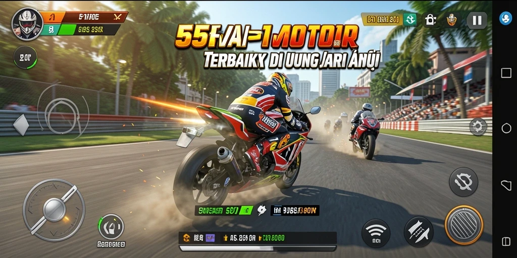 Screenshot gameplay 55FIVE dengan balapan motor seru.