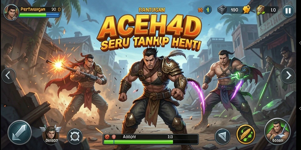 Gameplay ACEH4D dengan karakter bertarung di arena yang dinamis.