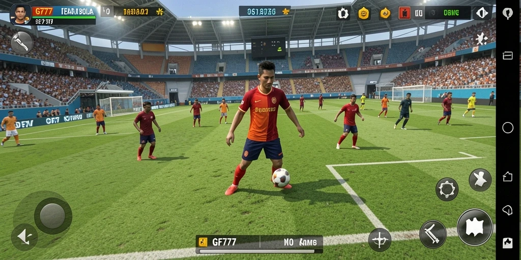 Tampilan gameplay GF777 yang menegangkan dalam pertandingan sepak bola.