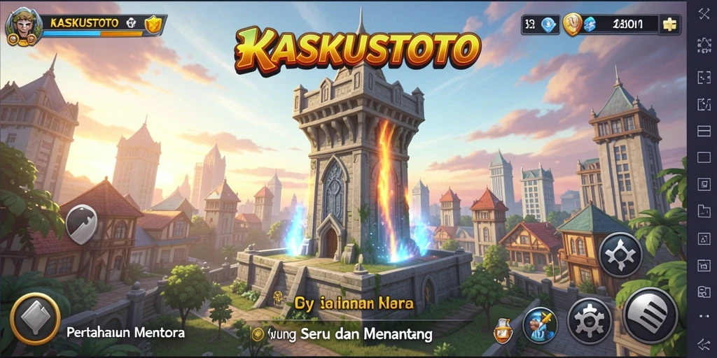 Screenshot gameplay KASKUSTOTO menampilkan menara dan musuh yang menarik.