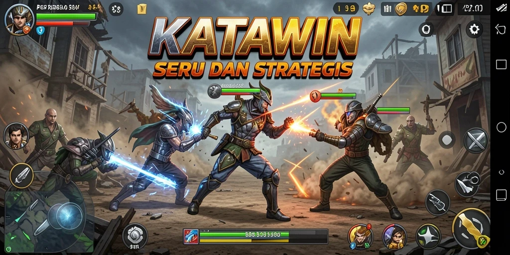 Tampilan utama gameplay KATAWIN menunjukkan aksi pertarungan yang mendebarkan.