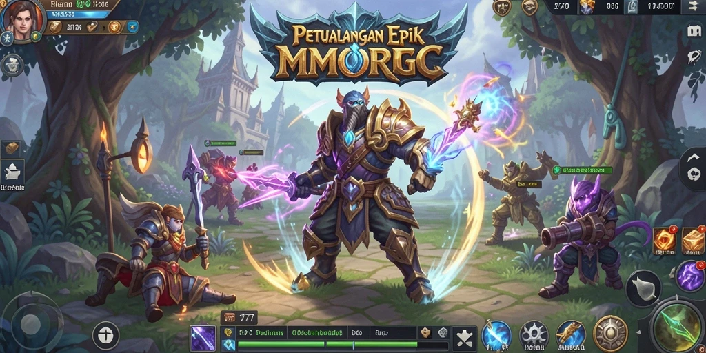 Screenshot gameplay L777 dengan karakter bertarung di dunia MMORPG.