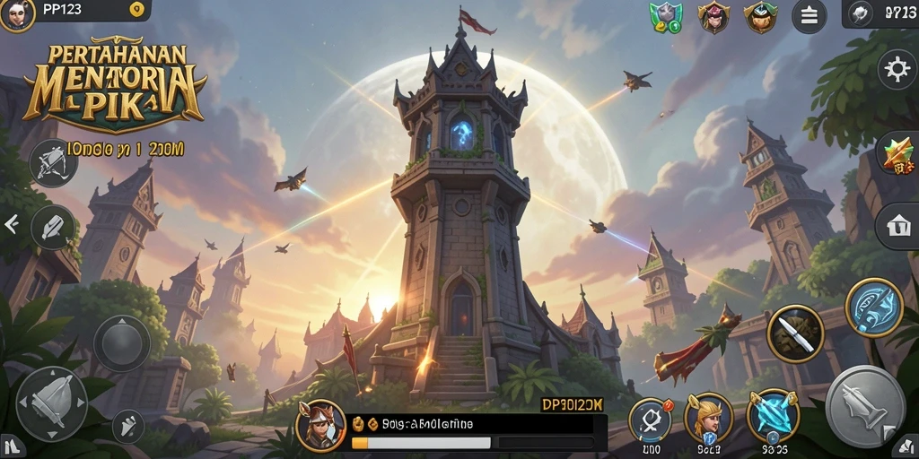 Tampilan gameplay PP123 menunjukkan pertahanan menara yang strategis.