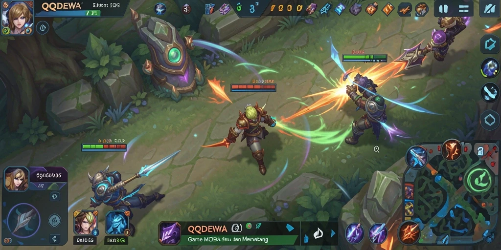 Tampilan pertempuran epik dalam QQDEWA dengan strategi MOBA.