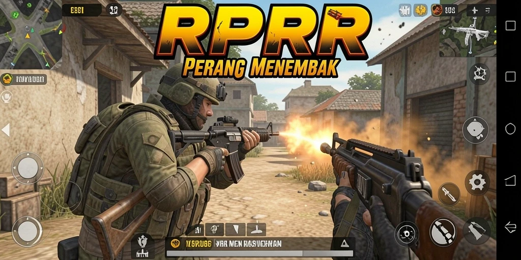 Tangkapan layar utama RPRR menunjukkan aksi intens di medan perang FPS.