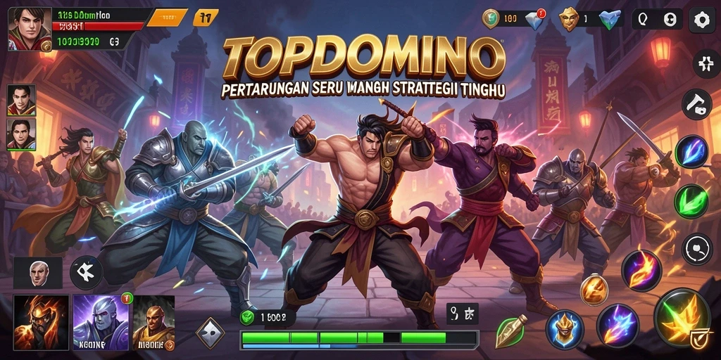 Screenshot menunjukkan pertarungan mendebarkan dengan karakter khas TOPDOMINO.